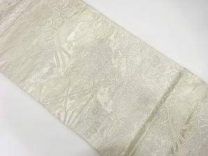 アンティーク　純銀箔　扇に鳳凰・流水模様織り出し袋帯（着用可）